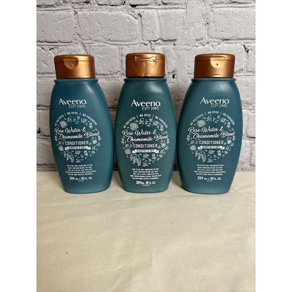 Lot of 3 Aveeno Rose Water & Chamomile Blend Conditioner 12 FL‎ OZ Each Bottle